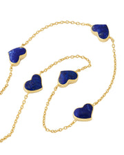 Blue lapis five-heart bezel station necklace on gold cable chain — Jan Leslie