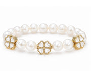 Four Leaf Clover and Pearls Gold Vermeil Bracelet
