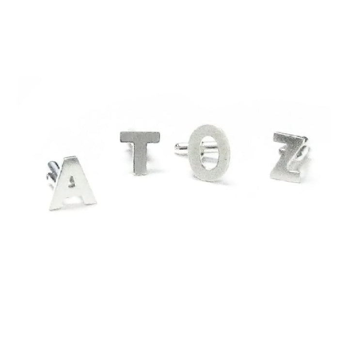 Personalized initial sterling silver cufflinks in letters A T O Z showing mixed styles 