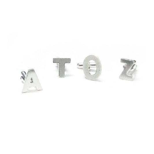 Personalized initial sterling silver cufflinks in letters A T O Z showing mixed styles 