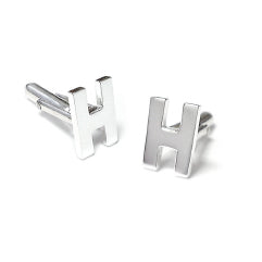 Personalized initial H sterling silver cufflinks