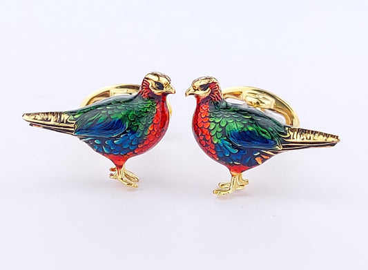 Colorful Quail Sterling Silver Gold Vermeil Cufflinks