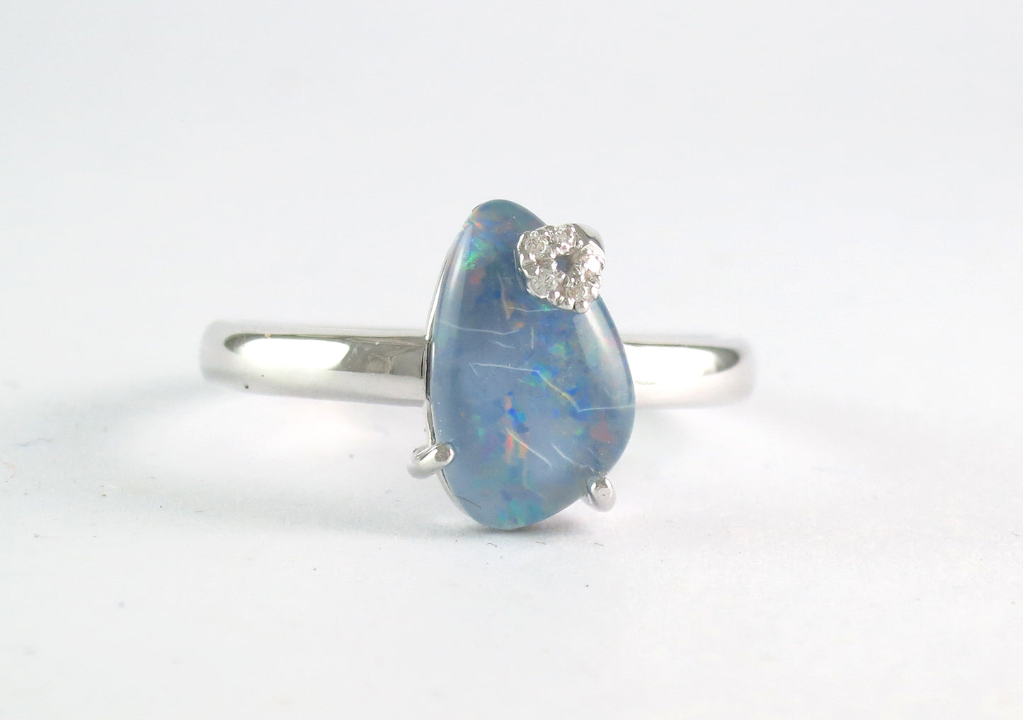 Koi Cascade Blue Opal Minimalist Sterling Silver Ring  I Jan Leslie