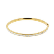Channel-set white mother of pearl square tile gold vermeil hinged bangle bracelet