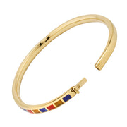 Multicolor enamel tile inlay gold cuff bangle bracelet with hinged clasp detail — Jan Leslie
