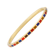 Multicolor enamel tile inlay gold bangle bracelet with hinged clasp — Jan Leslie
