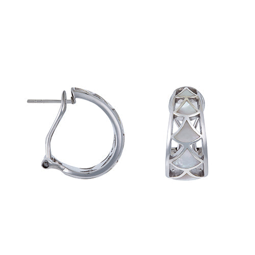 Front and side view of the Koi Cascade Mother of Pearl Laser Cut Hoop Earrings in mother of pearl on silver - Jan Leslie Cufflinks and Accessories