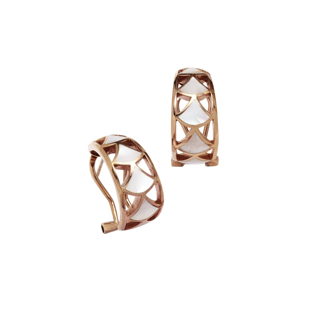 Koi Cascade Mother of Pearl Laser Cut Sterling Silver Hoop Earrings Earrings in mother of pearl on rose gold I Jan Leslie Cufflinks and Accessories.  