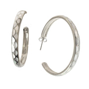Sterling silver open hoop earrings with white mother of pearl scale inlay