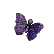 Purple and matte black enamel butterfly sterling silver lapel pin with round black bead head
