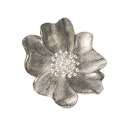Large sterling silver brushed daisy flower brooch with a polished granulated center.