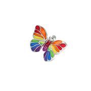 Rainbow multicolor enamel butterfly sterling silver lapel pin with silver bead head
