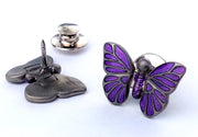 Purple and matte black enamel butterfly sterling silver lapel pin