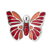 Red and coral enamel butterfly sterling silver lapel pin with translucent red body
