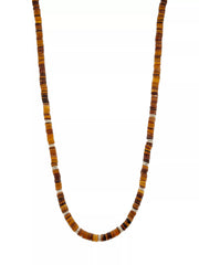 Brown cognac tiger's eye and shell heishi bead sterling silver necklace