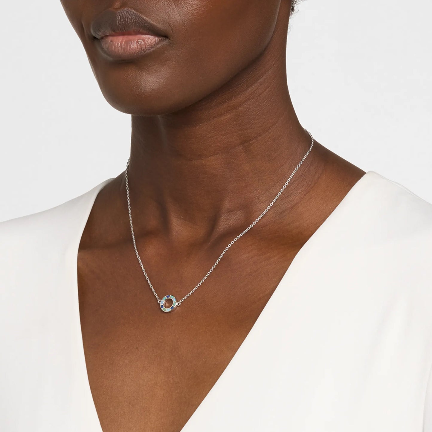 Dash Circle Gemstone Tonal Blue Sterling Necklace