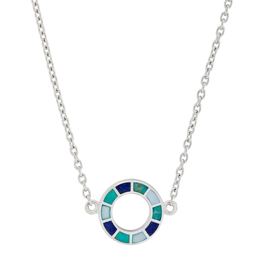 Dash Circle Gemstone Tonal Blue Sterling Necklace