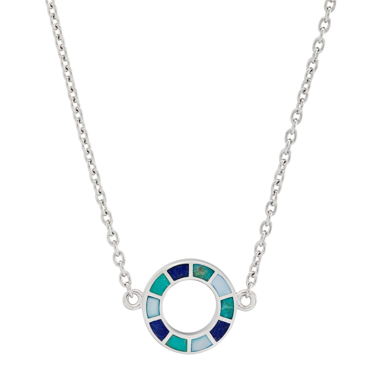 Dash Circle Gemstone Tonal Blue Sterling Necklace