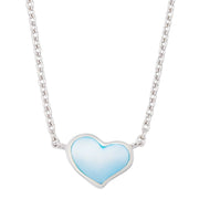 Blue mother-of-pearl bezel heart pendant on sterling silver cable chain necklace — Jan Leslie