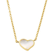 White mother-of-pearl bezel heart pendant on gold cable chain necklace — Jan Leslie