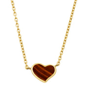 Tiger's eye bezel heart pendant on gold cable chain necklace — Jan Leslie