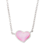Pink mother-of-pearl bezel heart pendant on sterling silver cable chain necklace — Jan Leslie