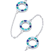 Dash Circle Gemstone Triple Station Tonal Blue Sterling Necklace