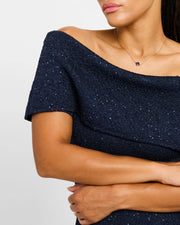 Model wearing lapis lazuli quatrefoil gold pendant necklace — Jan Leslie