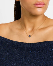Lapis lazuli quatrefoil inlay pendant on gold cable chain necklace — Jan Leslie