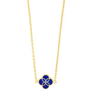 Lapis lazuli quatrefoil inlay pendant with gold cable chain, detail view — Jan Leslie