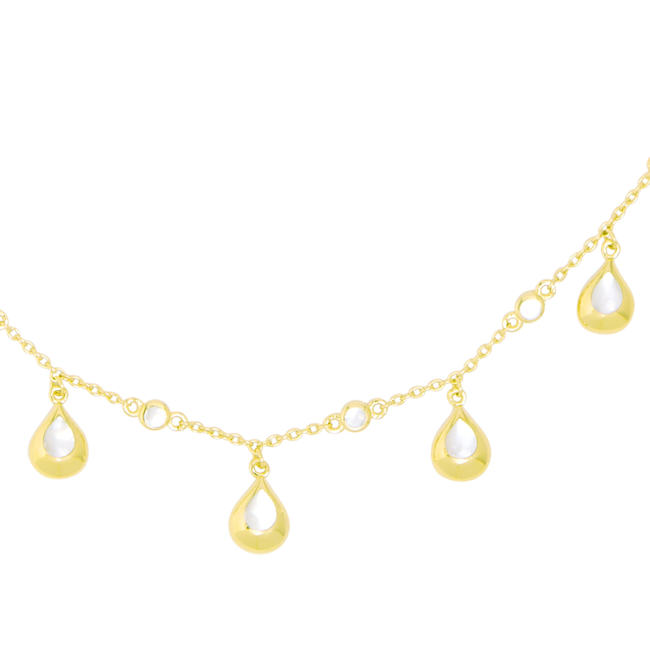 Minimalist gold chain necklace with polished teardrop charms 
