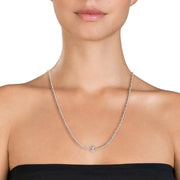 Braided sterling silver rope chain necklace with a pavé white topaz X-station centerpiece