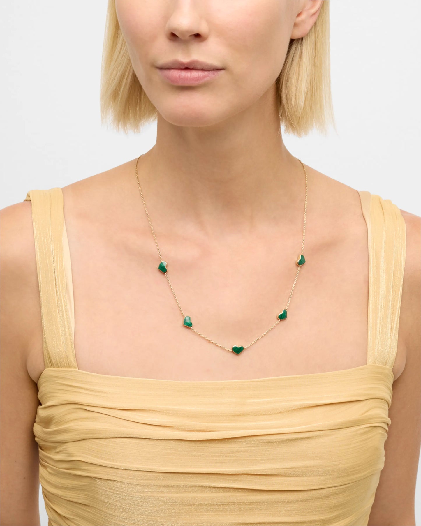 Gemstone 5 Station Heart Necklace in Sterling Silver with 18k Vermeil
