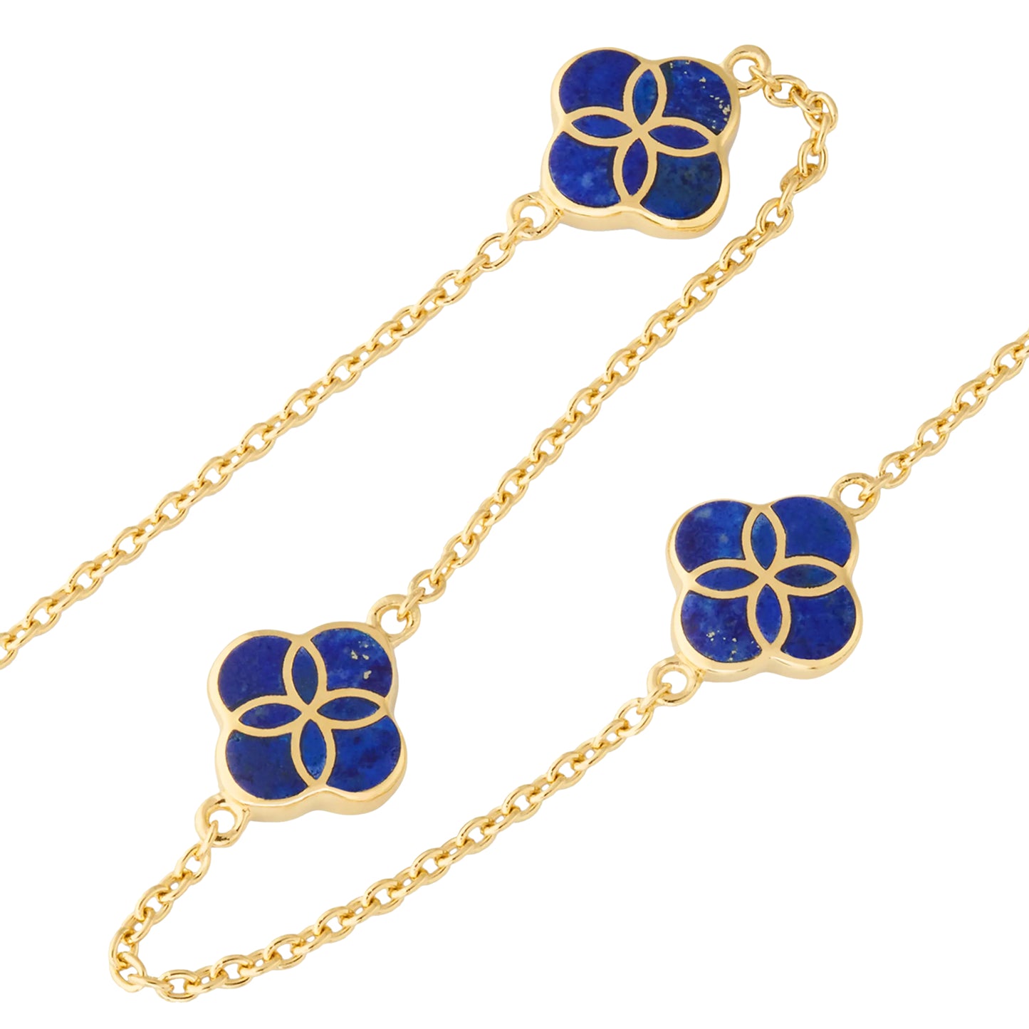 Gemstone Petal 3 Station Gold Vermeil Sterling Silver Necklace