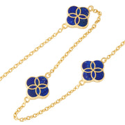 Blue lapis enamel clover station necklace on gold cable chain — Jan Leslie