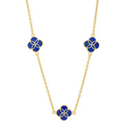 Blue lapis enamel three-clover station necklace on gold cable chain — Jan Leslie