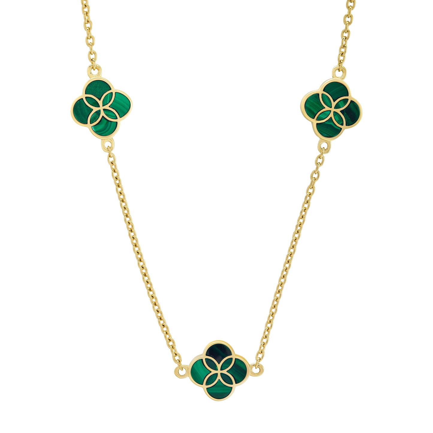 Gemstone Petal 3 Station Gold Vermeil Sterling Silver Necklace
