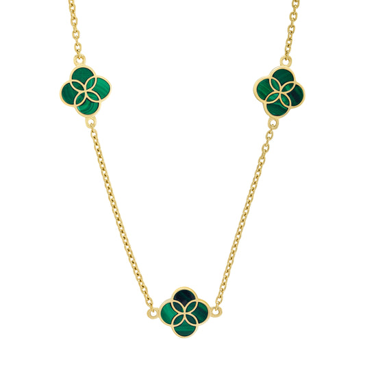 Gemstone Petal 3 Station Gold Vermeil Sterling Silver Necklace