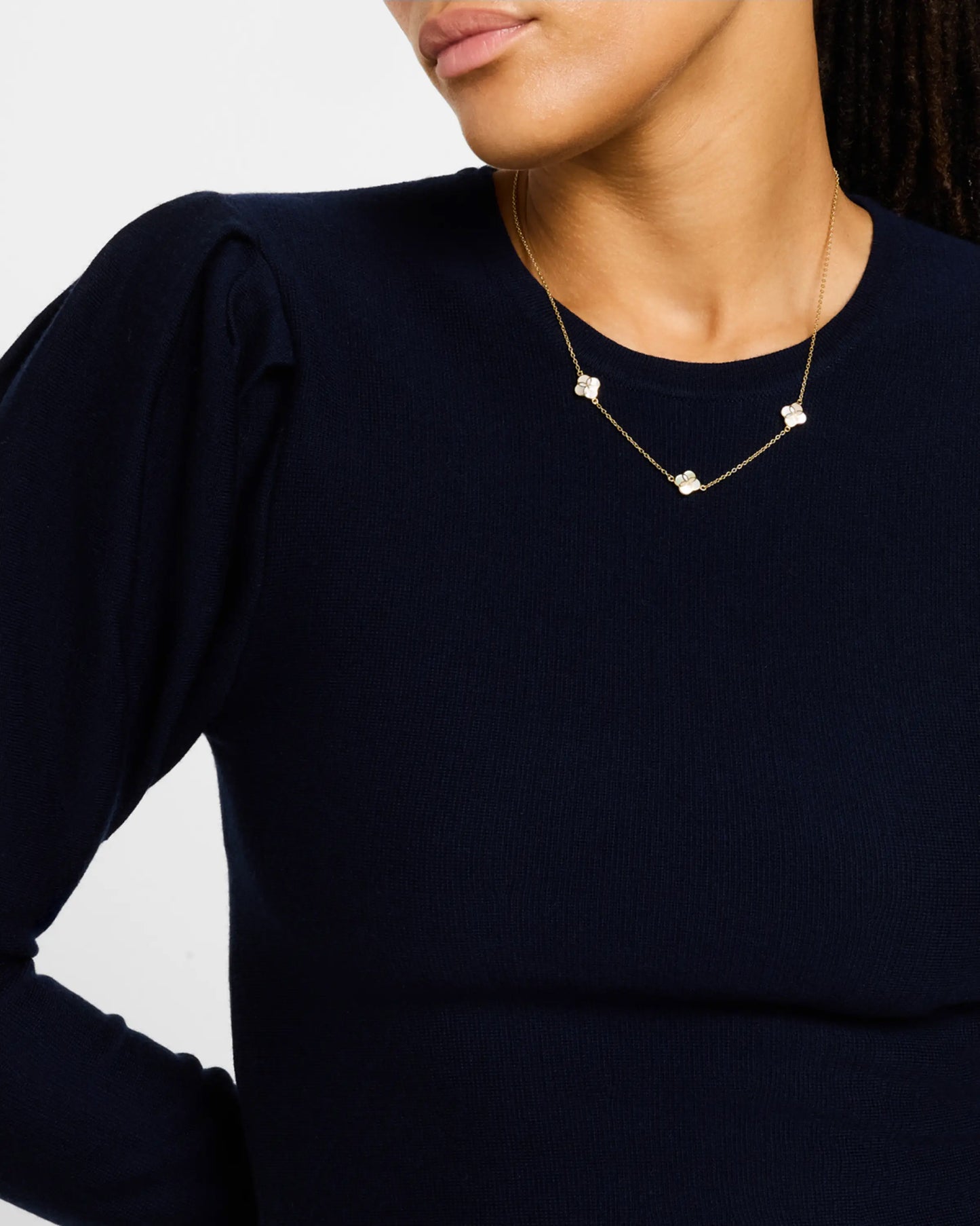 Gemstone Petal 3 Station Gold Vermeil Sterling Silver Necklace