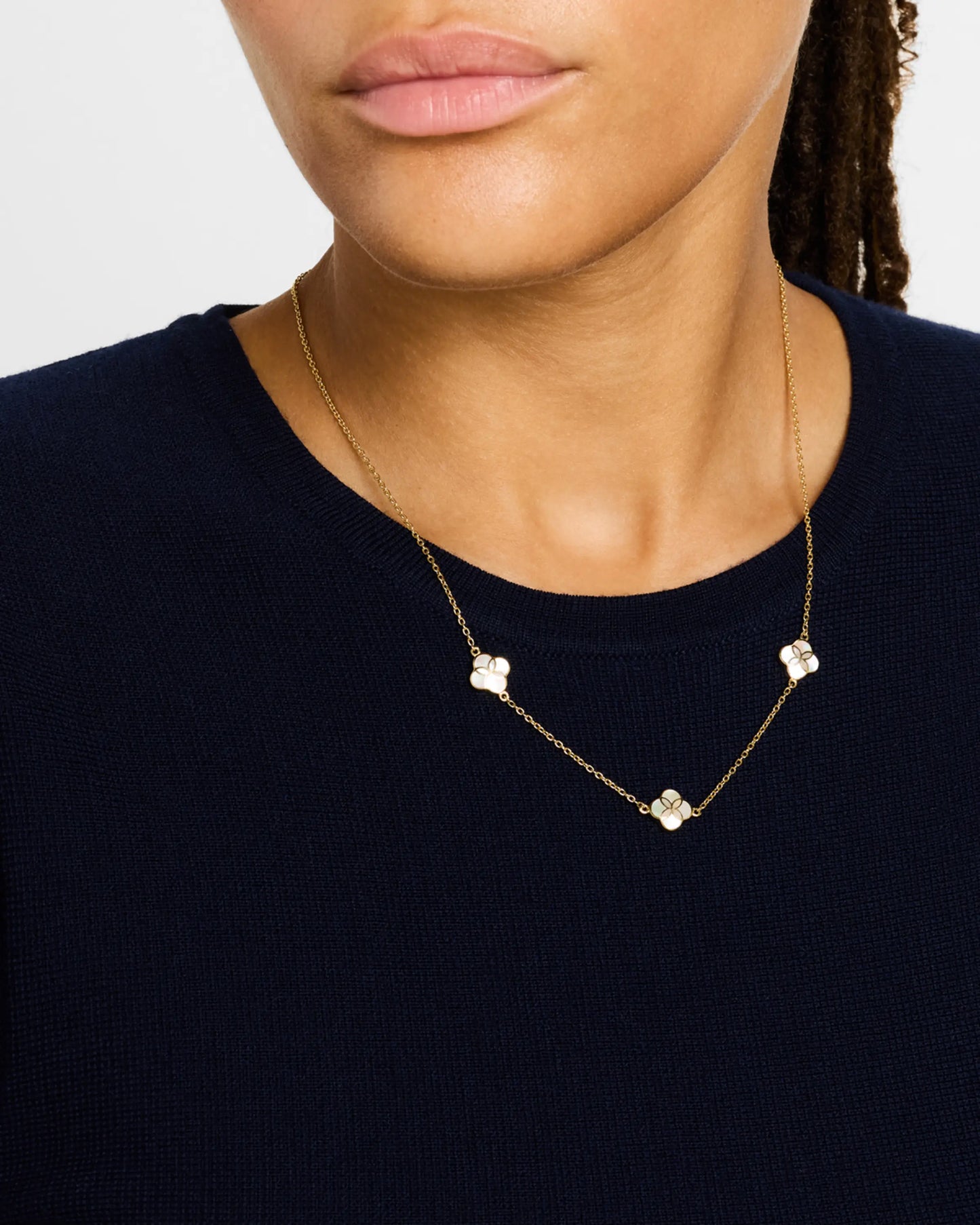 Gemstone Petal 3 Station Gold Vermeil Sterling Silver Necklace