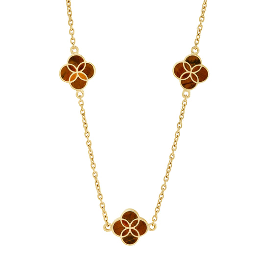 Gemstone Petal 3 Station Gold Vermeil Sterling Silver Necklace