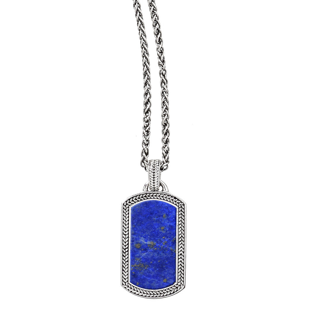 Lapis Gemstone Plaque Sterling Pendant & Necklace
