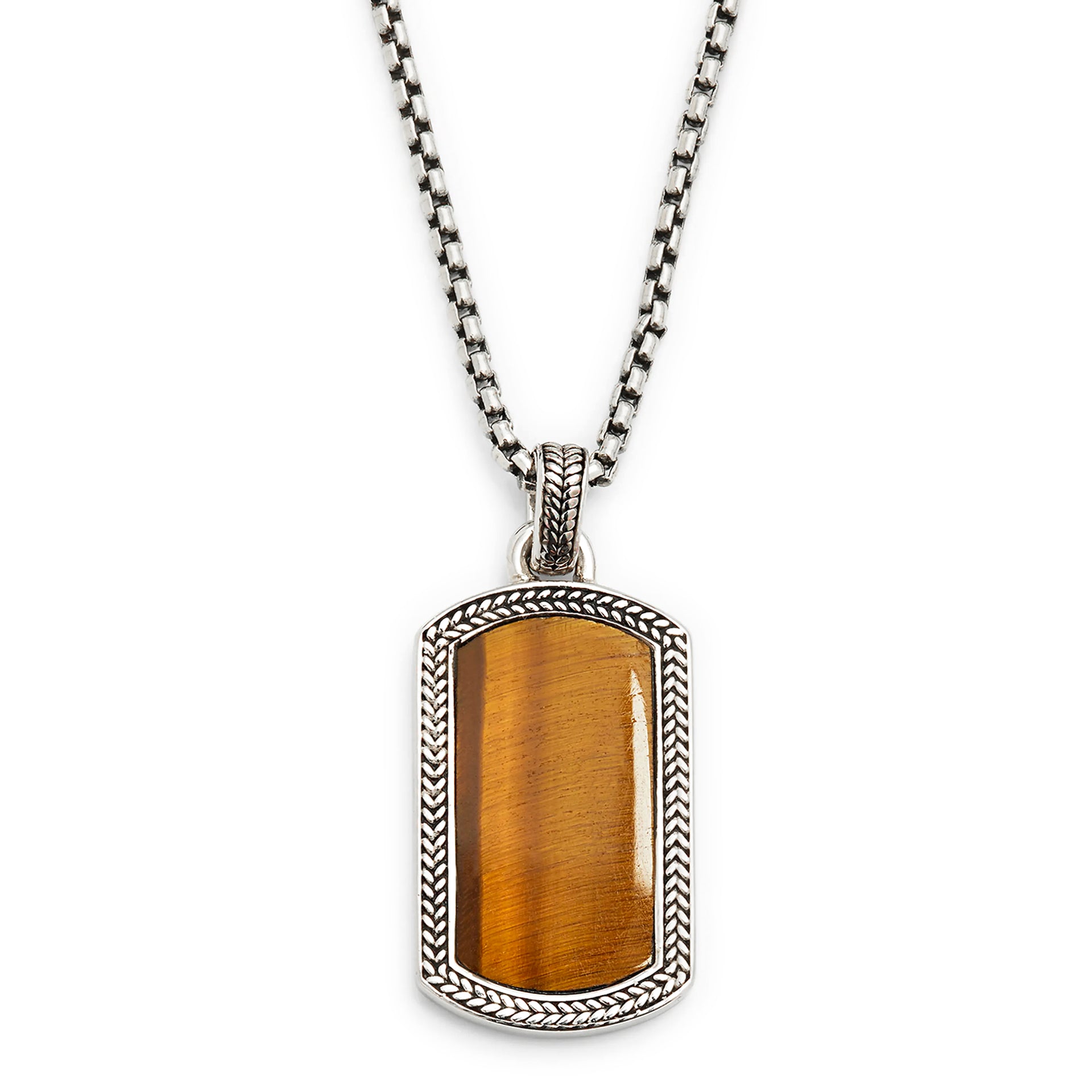 Tiger's Eye Gemstone Plaque Sterling Silver Pendant Necklace I Jan Leslie Cufflinks and Accessories. 