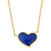  Gold vermeil bezel-set lapis lazuli heart pendant necklace on cable chain showing full silhouette by Jan Leslie.