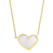 Gold vermeil bezel-set white mother-of-pearl heart pendant necklace on cable chain showing full silhouette by Jan Leslie.