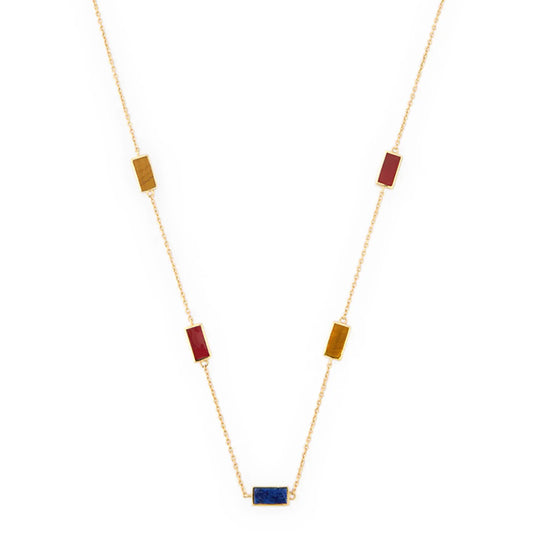 Dash Rectangle Gemstone Multicolor Five Station Gold Vermeil Sterling Necklace