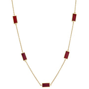 Gold vermeil necklace featuring five bezel-set rectangular carnelian stations on a delicate cable chain — rich, warm red for effortless everyday luxury.