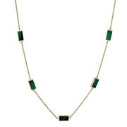 Gold vermeil five-station rectangular malachite bezel necklace on cable chain by Jan Leslie.