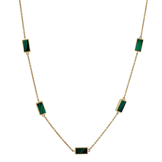 Dash Rectangle Gemstone Five Station Gold Vermeil Sterling Necklace