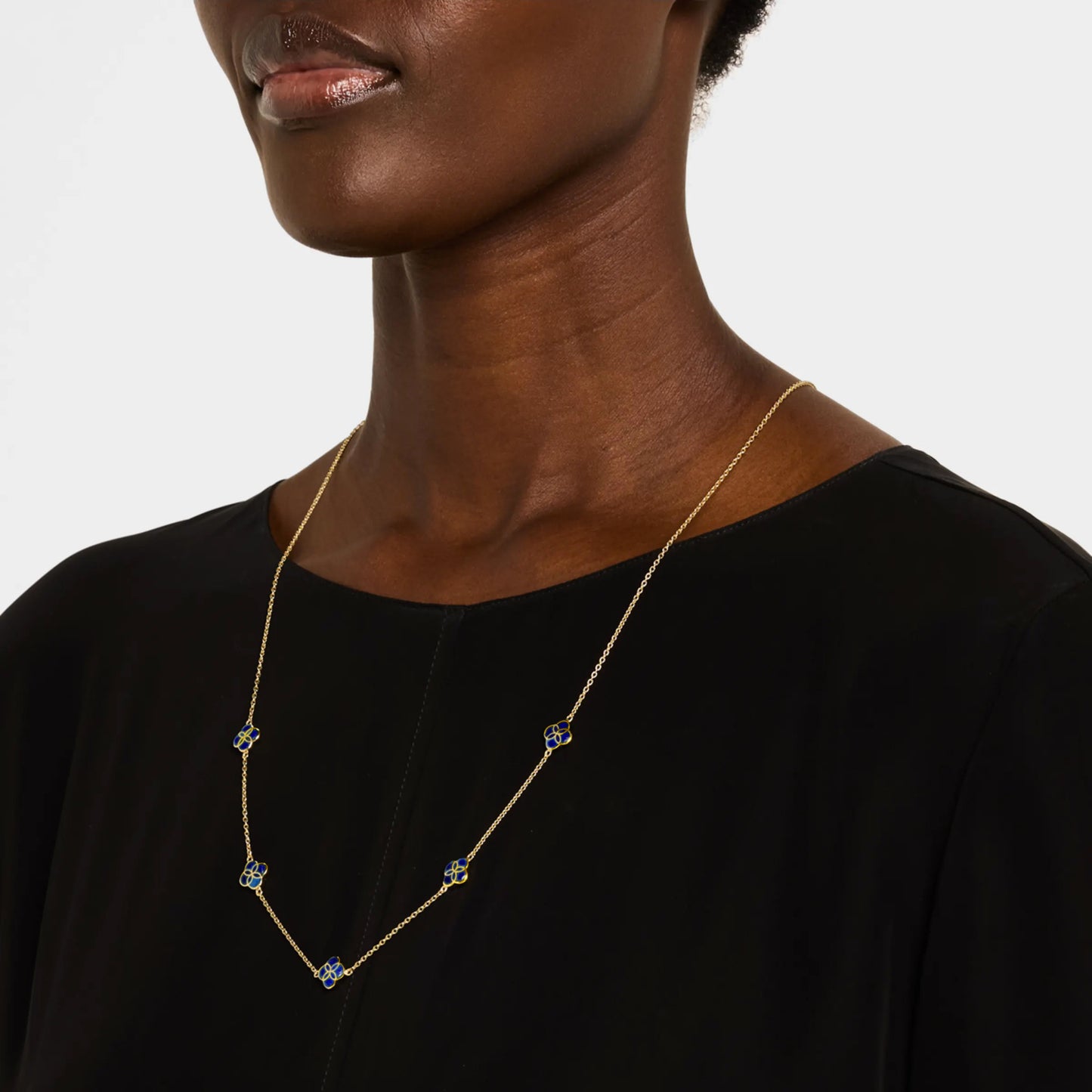 Gemstone Petal 5 Station Gold Vermeil Sterling Silver Necklace